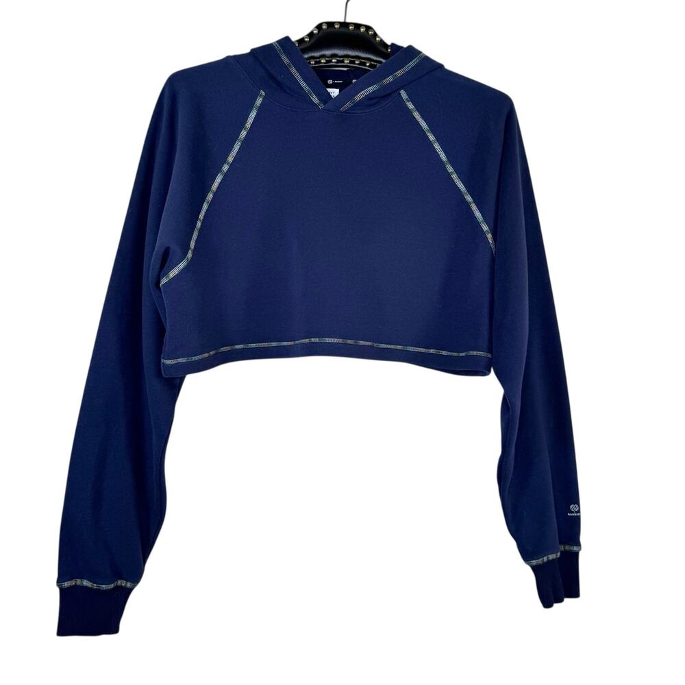 Something Navy X Bandier Rainbow Stitch Pullover Crop Hoodie Sweatshirt Small